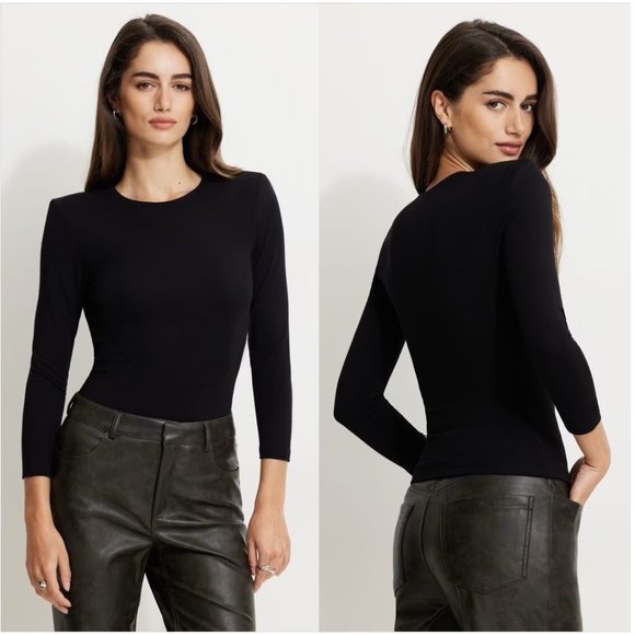 Dynamite Clothing Womens Fall Shoulder Pad Crewneck Long Sleeve Black Top XS - Picture 1 of 8